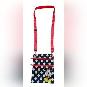 Disney Mickey Mouse Passport Travel Bag Crossbody Purse Polka Dot Black
